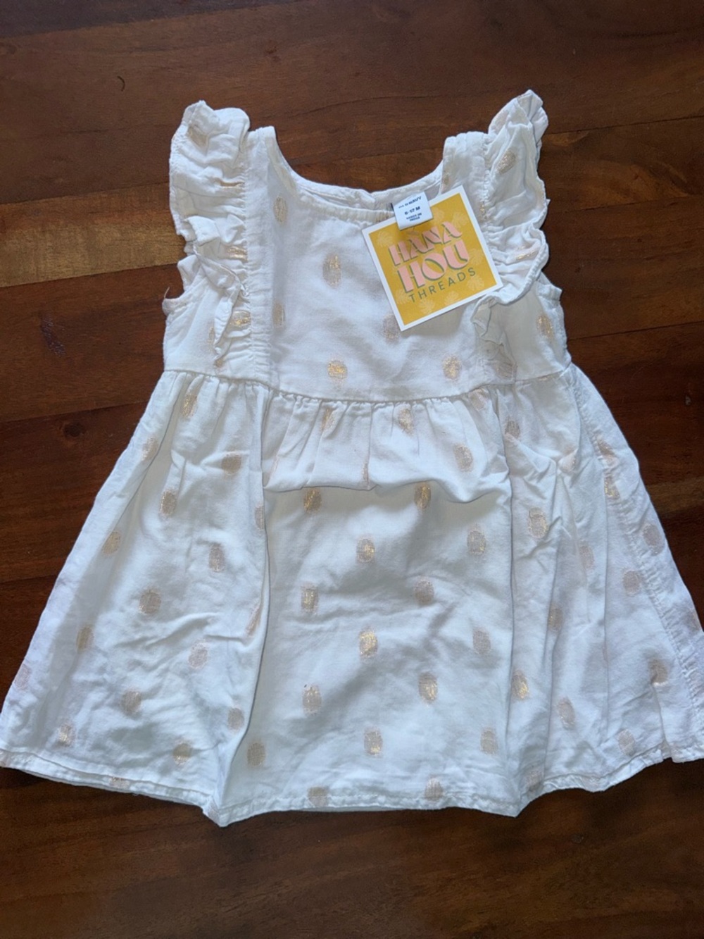 Old Navy‎ White Girls Ruffled Dress with Gold Dot Accents